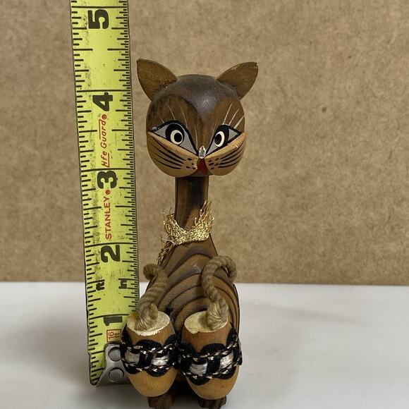 Vintage MCM Wooden Bobblehead Cat Playing Bongo Drums 4.5” Made In Japan - READ - Picture 7 of 9
